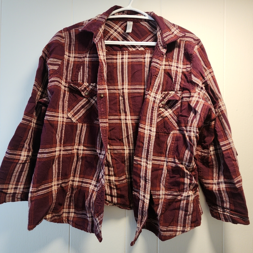 Warehouse One Red Burgandy Button Up plaid